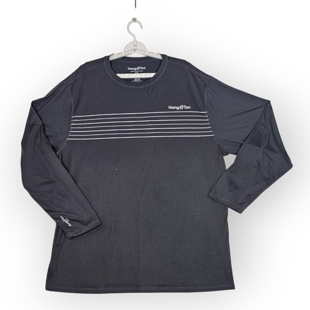 Hang Ten Men’s Long Sleeve UV Protection Sun Shirt XL Grey Striped